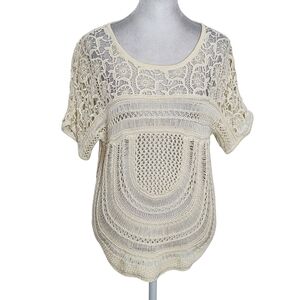 Chico's Cream Crochet Knit Top Size Small Chico's Cream Open Knit Top